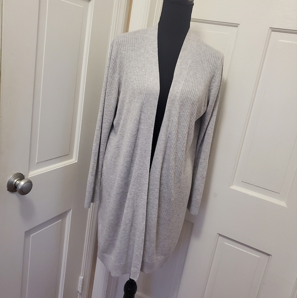 LOFT Light Gray Duster Open front Cardigan Size XLP, lightweight, casual - Picture 2 of 9